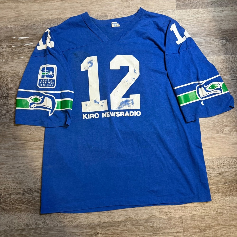 Vintage 1985 Seattle Seahawks KIRO Newsradio 10th Anniversary Fan Jersey XL Blue